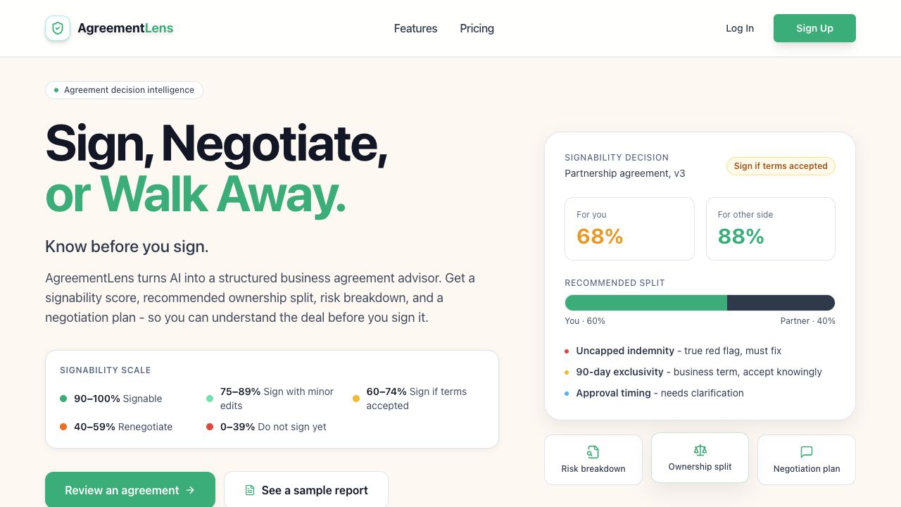 Agreement Lens website preview