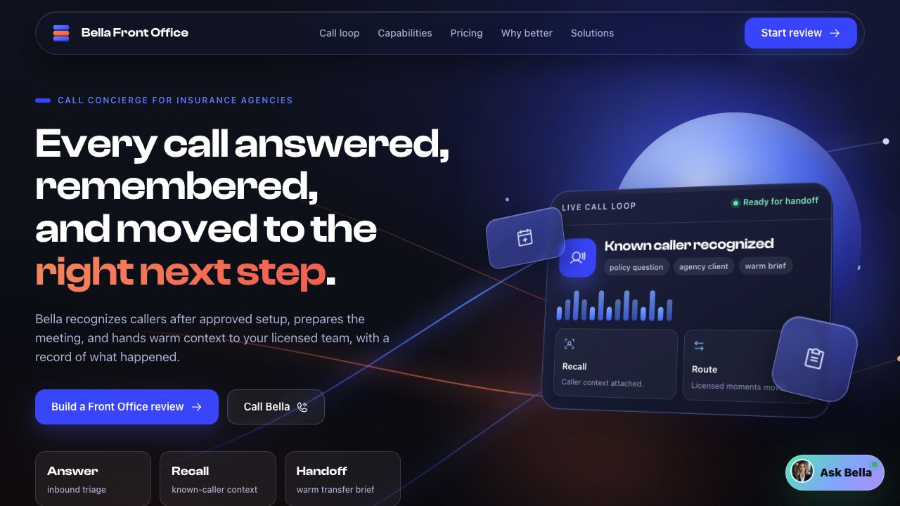 Bella Front Office website preview